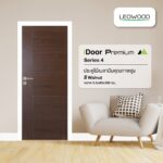 LEOWOOD ประตูไม้เมลามีน IDoor S4 สี Walnut ขนาด 3.5x80x200 ซม.
